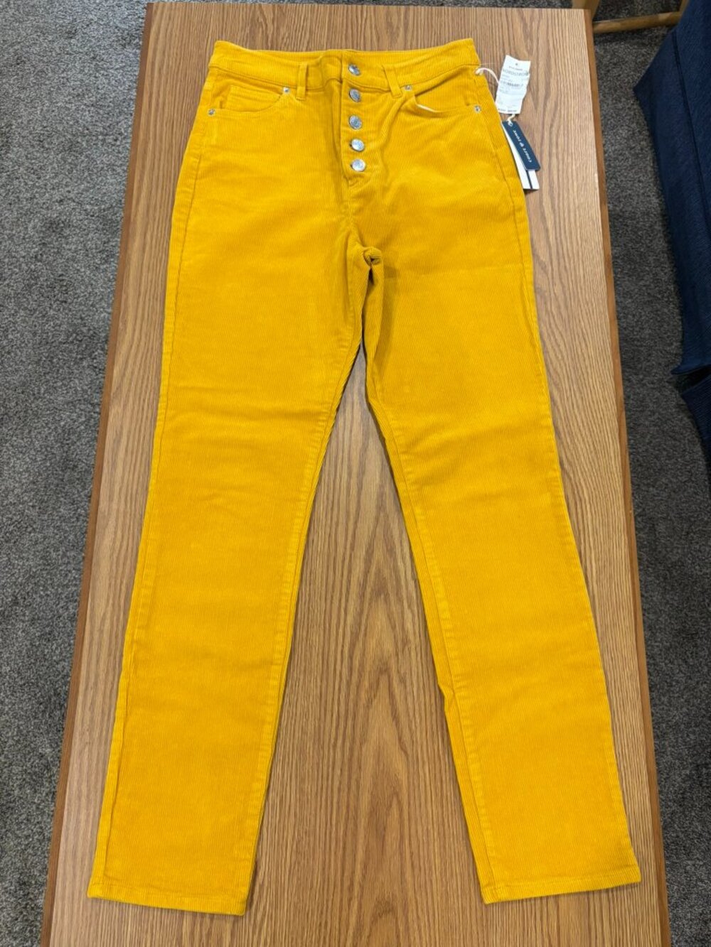NWT, court & rowe mustard yellow corduroy pants with button fly, size 27R